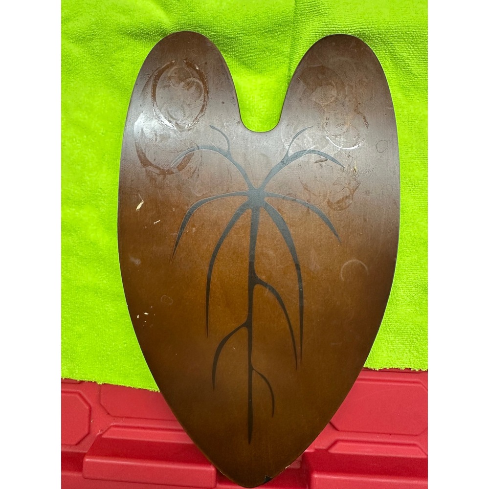 Vintage Wooden Heart Leaf Wall Art Plaque Brown Black Graphic Decor 15 Inch